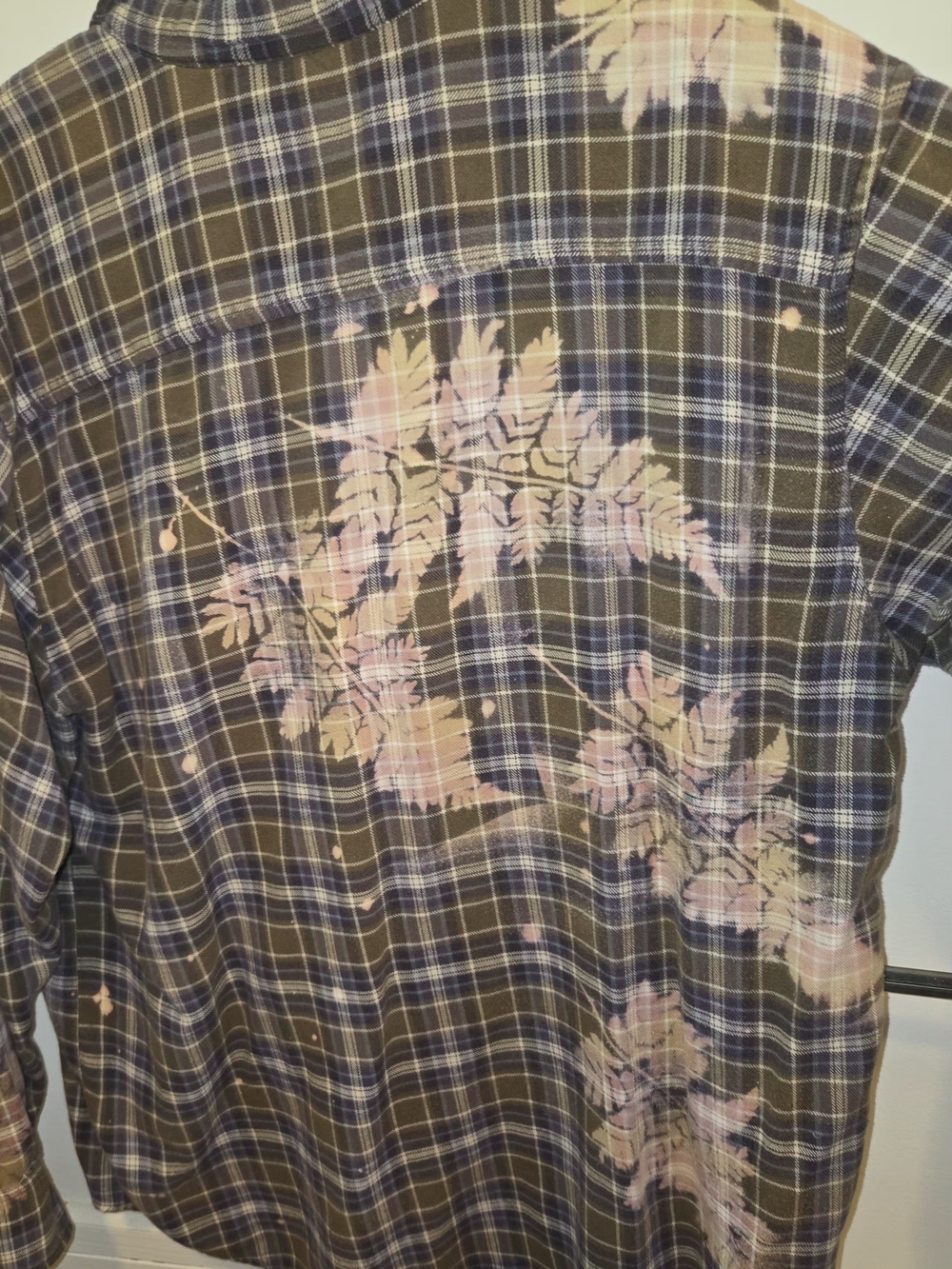 Bleach Painted Flannel Shirt with Pink Floral Print